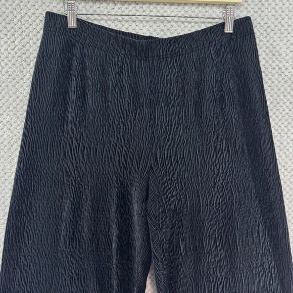 Habitat Pants Women L Black Soft Textured Wide Leg High Rise Pull On Lagenlook - Picture 3 of 14